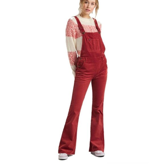 Mumu Blue Womens Corduroy Flare Overalls Berkeley Bell Bottom Red Size XL - Picture 3 of 11